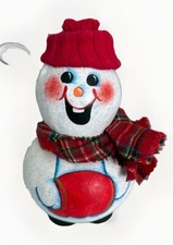 Vintage Hand Made Gourd Snowman 8  Tall Hand painted Scarf  Knit Hat
