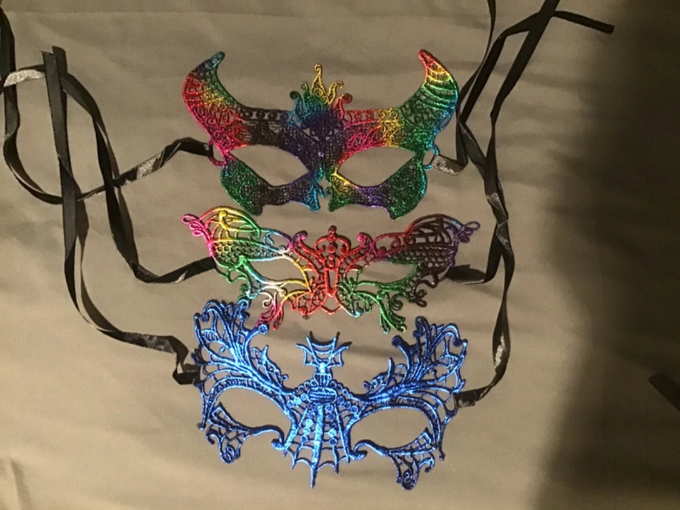 Mascarada Halloween Máscaras Lote de 11 Encaje Negro Blanco Rosa Azul Multicolor Foto 4 de 4