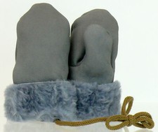 SHEEPSKIN ONE FINGER MITTENS BABY HANDMADE 100 LEATHER WITH RIBBON 12-36 MONTH