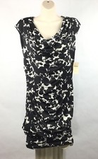 Coldwater Creek / Black White Sexy Fitted Ruched Drape Neck Dress / Size 8