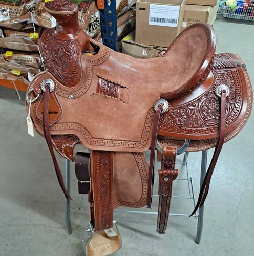 Selle Western Show 16 Pouces, éco-cuir Noir, Finition Tambour Teinture, Neuve