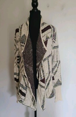 KO1 BKE Buckle Women's Size L Open Front Geometric Cardigan Black White Print L