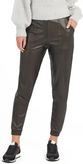 Spanx 20283R Black Leather-Like High-Waisted Jogger Pants, S
