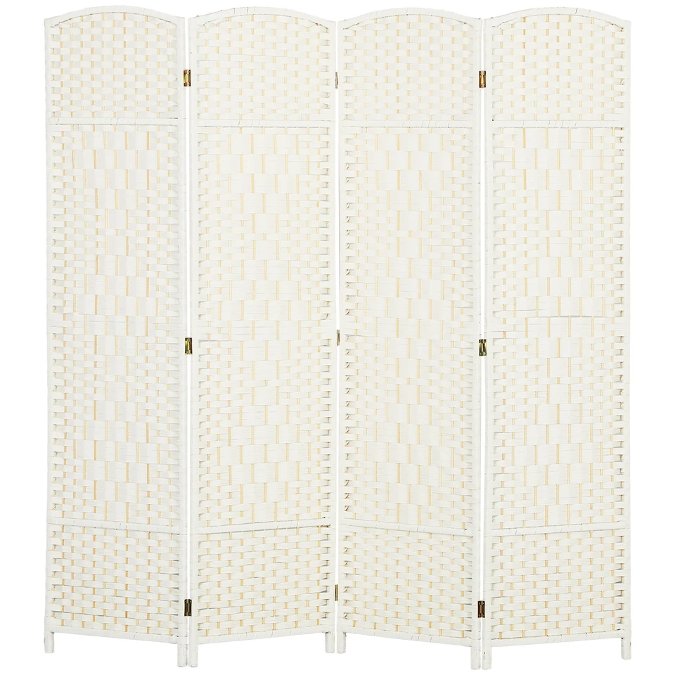 4 Panel Room Divider Hand-Woven Freestanding Partition, White - Image 4 of 4