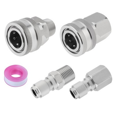 4 PCS 3/8 Inch NPT Pressure Washer Adapter Set Hose Ball Valve Stainless