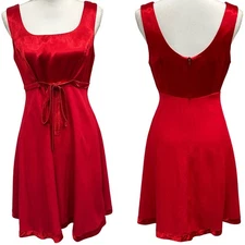 VTG CDC Caren Desirée Company Red Satin Mini Slip Dress Tie Waist Small Coquette