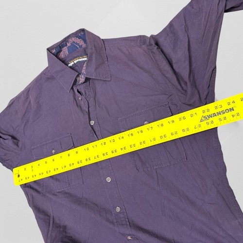 Reyn Spooner Shirt Mens L Purple Cotton Print Button Up Long Sleeve Solid Pocket - Picture 8 of 10