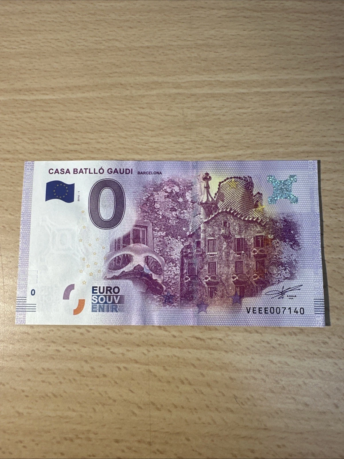 Billet Zéro 0 € Euro Touristique / Souvenir 2016-1 Casa Batlló Gaudi