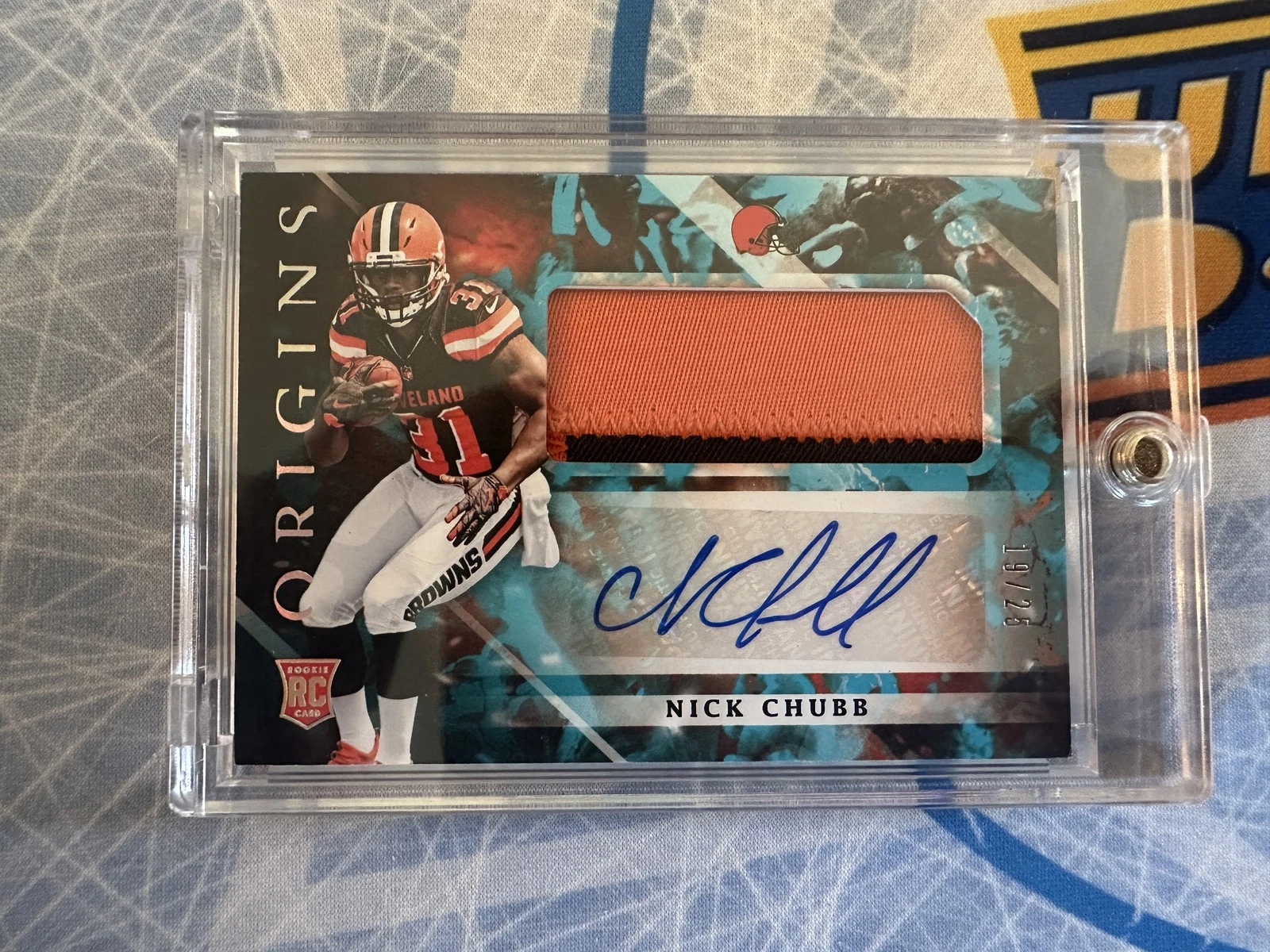 Nick Chubb Panini Origins #130 Jumbo Patch Autograph-Turquoise