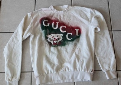  Upcycled Tiger Hand Painted Gucci Style Sweatshirt Women's L/G Nature Art 