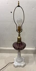 Vintage Milk & Amethyst Glass Table Lamp 27"  3 Way Leviton Switched Socket