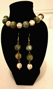 8" 1/2 Bracelet cross beads and Multiple Color- 2'' Earring Set w/ Gold Clasp