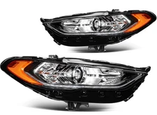 Pair Headlights Assembly For 2017-2020 Ford Fusion Black Housing w/Projector