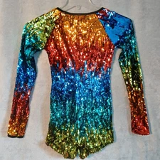 Girls/Juniors Size Large Rainbow Sequin Long Sleeve Biketard Dance Costume