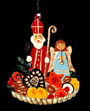 Christbaumschmuck aus Zinn fein bemalt Nikolaus mit Engel Wilhelm Schweizer