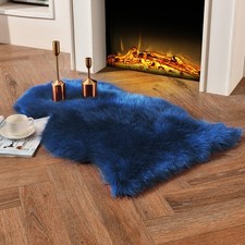 duduta Navy Blue Faux Sheepskin Throw Rug 2x3 ft, Fluffy 2' x 3',