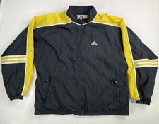 Vtg Adidas Windbreaker Jacket Mens Large Black Yellow Mesh-Lined Full Zip Flaws