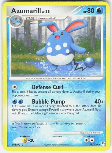 Azumarill 18/130 Rare Diamond & Pearl Pokemon Moderately Played