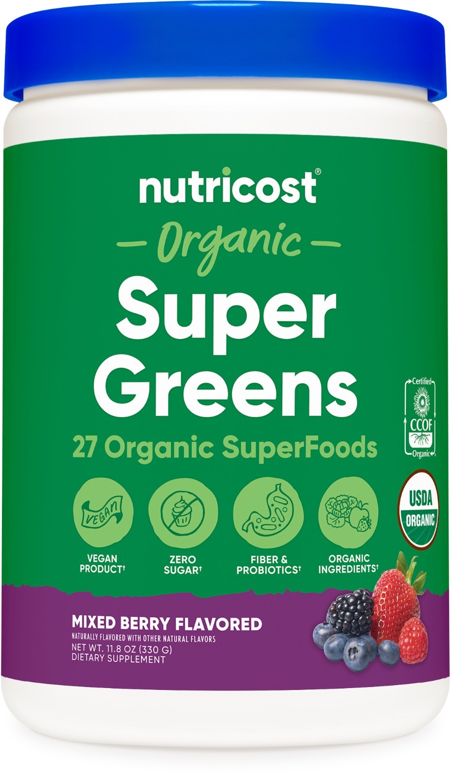 Органический порошок Nutricost Super Greens 30 порций Со смешанным ягодным вкусом 4790₽