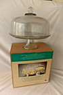 Anchor Hocking Canfield 2 pc Footed CAKE PLATE Set dome lid / PUNCH BOWL + Box