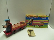 Platform Mechanical Tin Lithograph Truck Wind-Up Tin Toy with Key