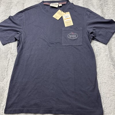 NWT Scotch & Soda Amsterdam Mens T Shirt Small S Navy Blue Camisa Pocket Tee