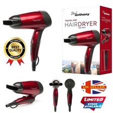 Travel Hair Dryer 1200W Dual Voltage Compact Folding Handle – Metallic Red