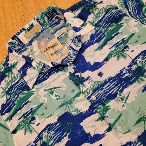 HanTon Hawaiian Shirt Mens Large Short Sleeve Button Up Pistachio Green NEW