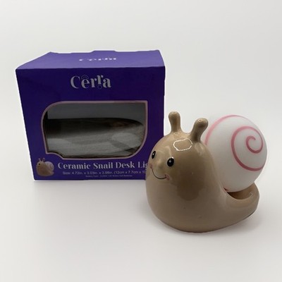 Ceramic Snail Desk Lamp LED Night Light Cute Kawaii Decor New In Box Battery Op