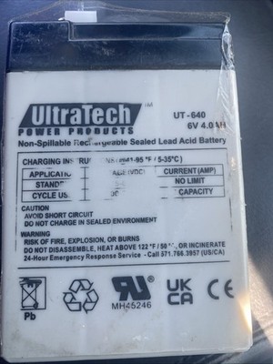 UltraTech 6 Volt 4 Amp SLA Battery F1 Terminal UT640 IM-640 6V 12Ah NEW