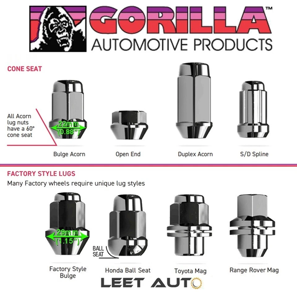 (24 piezas.) Tuercas Gorilla, 14 mm x 1,50, cromo, 3/4" hexagonal 19 mm, bellota abultada, 41148 Foto 2 de 4
