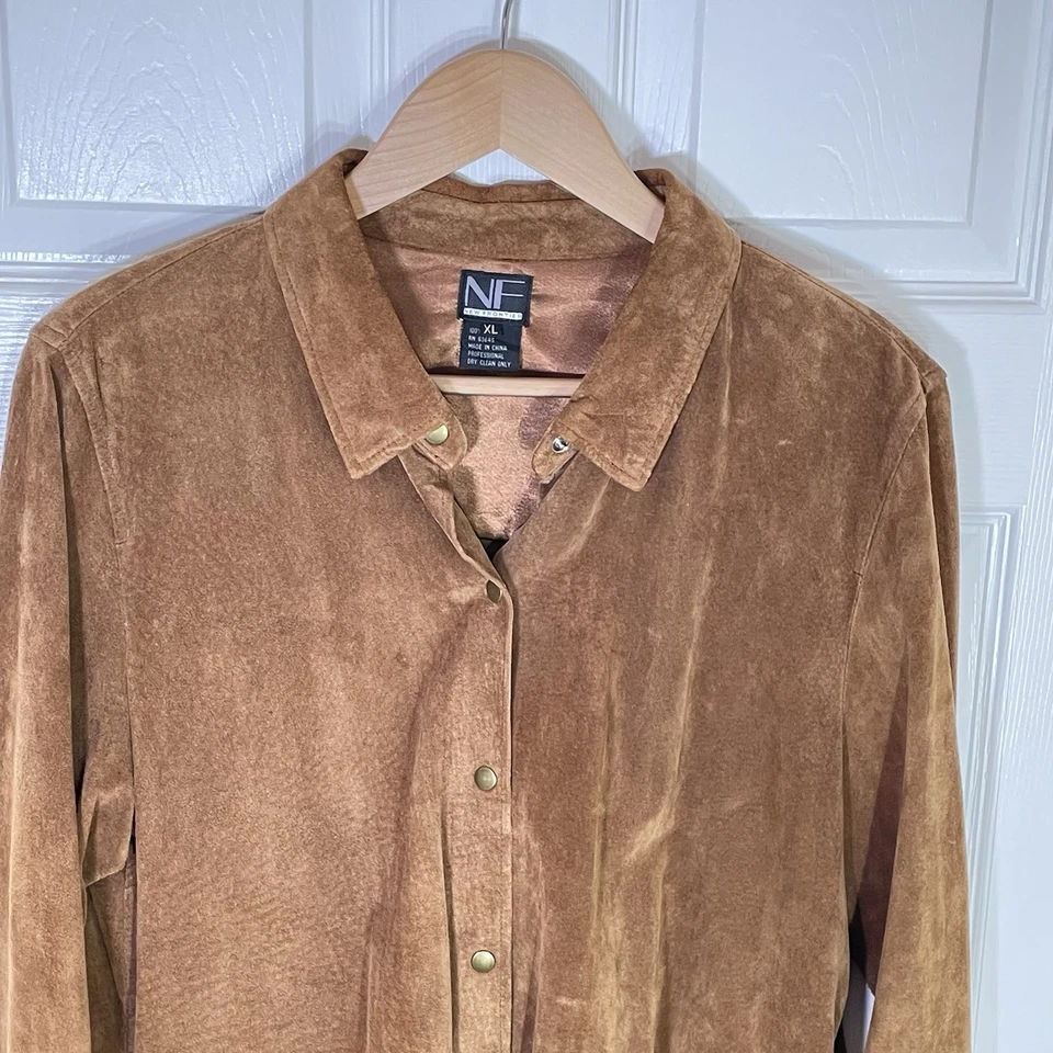 NF New Frontier Suede Womens Shirt Jacket Size XL Boxy Snap Buttons Y2K Style - Image 2 of 4