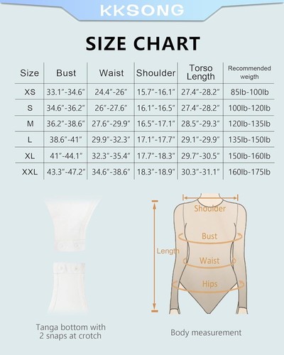 Body slim fit manica lunga scollo a V, nero, X-Small - Foto 5 di 5
