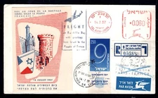 Israel Old Cover Flight on Bastillie Day France with special Label 1957. x46106