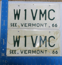 1966 66 VERMONT VT HAM AMATEUR RADIO LICENSE PLATE TAG PAIR SET # W1VMC