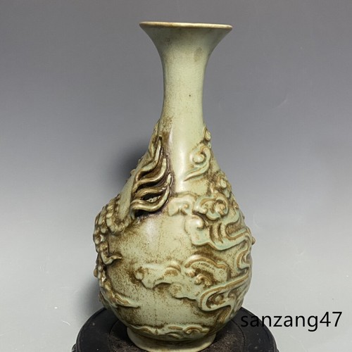 13" Heritage Song dynasty Porcelain ru kiln museum mark cyan Kylin Yuhuchun vase - 第 7/9 張圖片