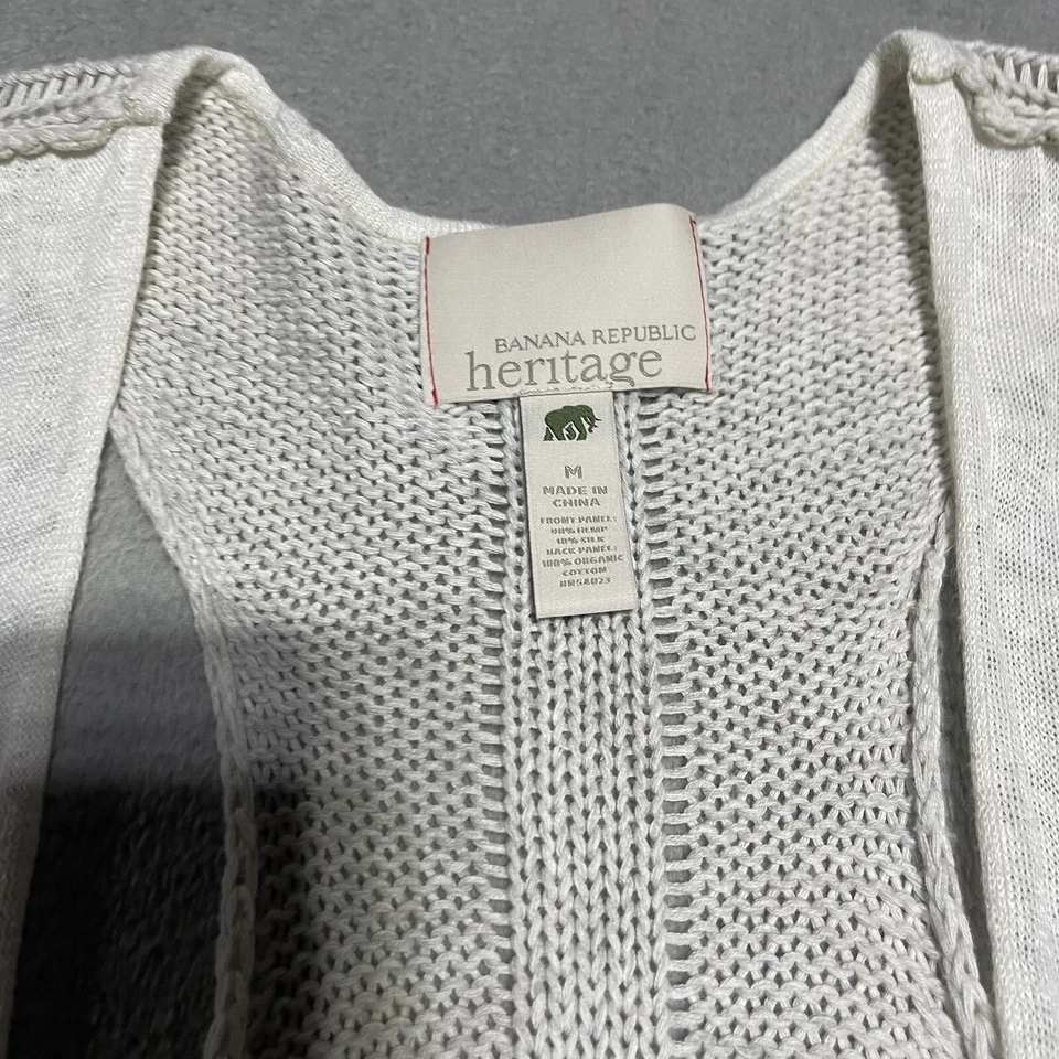 Cárdigan Banana Republic Heritage para mujer mediano marfil lino algodón orgánico chaleco Foto 4 de 4