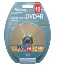 Memorex LightScribe DVD+R Recordable Discs Blank Media 10-Pack 16x 4.7GB 120 min