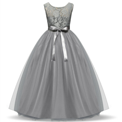 New Lace Wedding Long Grey Flower Girl Dresses Princess Party Kids Clothes  | eBay
