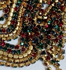 2mm Dark Multi Color Rhinestone Cup Chain Brass Setting - Czech Crystals 17Ft