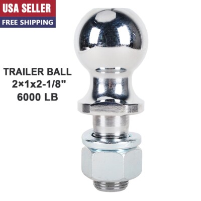 Trailer Hitch Ball, 2-Inch Diameter, 1 x 2-1/8-Inch Shank, 6,000 lbs Chrome US