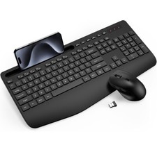 Wireless Keyboard and Mouse Combo -Ergonomic Keyboard Wrist Rest, Phone Holder