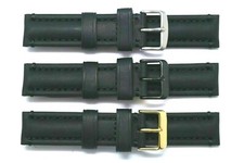 22mm Black Quality Crazy horse Leather Watch Band Silver, Gold, Black Buckle