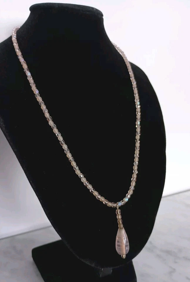 925 Sterling Silver & Pink Rose Quartz Teardrop Pendant Choker Necklace 16" — 第 2/4 张图片