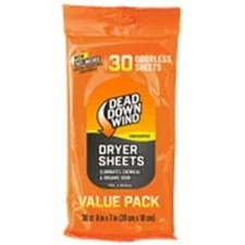 Dead Down Wind 113019 Dryer Sheets 8" X 7" 30 Per Pkg Unscented