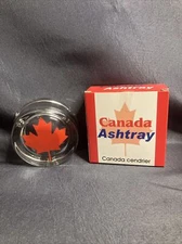 Canadian  Ashtray Glass Vintage Look New Old Stock Maple Leaf Red Clear