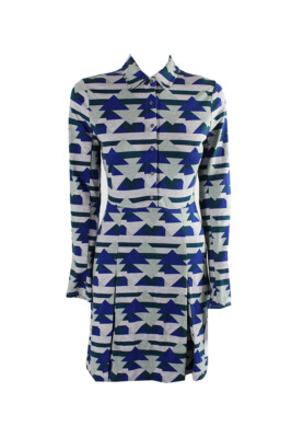 Rachel Rachel Grey Multi Printed Snap-Front A-Line Dress S