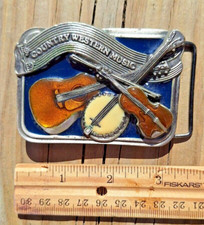 Vintage 1984 Bergamot Brass Works Metal Country Western Music Belt Buckle