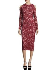 NWT Alice + Olivia Laila Red Cold-Shoulder Floral-Lace Sheath Dress 0 $395