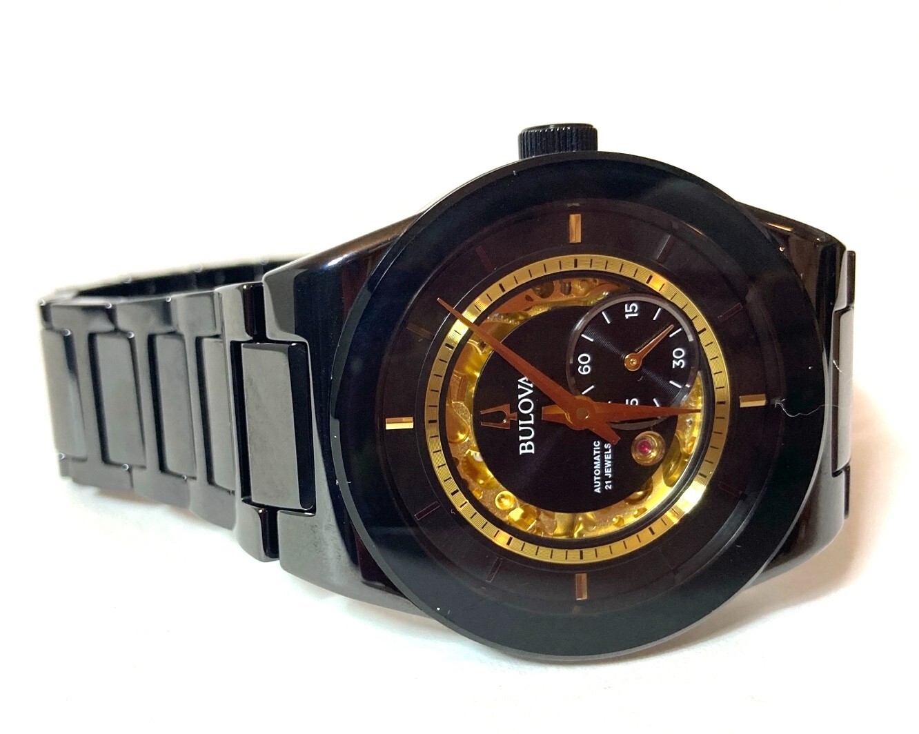 BULOVA 98A291 MODERN MILLENNIA BLACK CERAMIC AUTOMATIC SKELETON